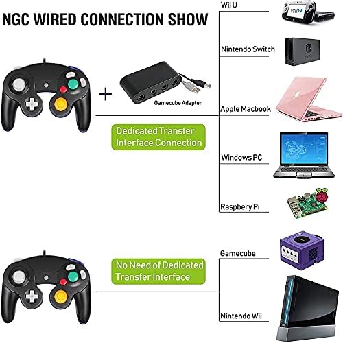FioTok Wired Gamepads Compatível com Nintendo Gamecube e Wii Console Classic Wired Controller NGC gamepad joystick preto