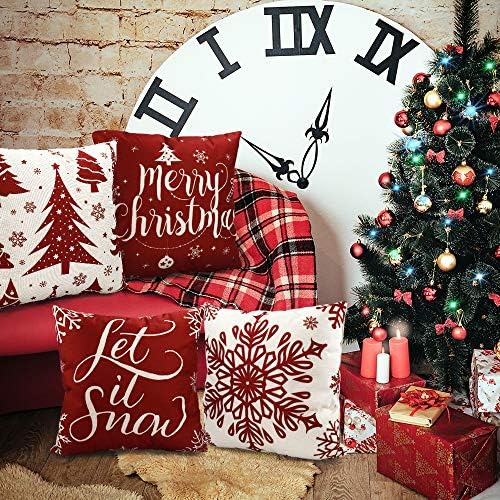 Capas de travesseiro de Natal de Zjhai 18 x 18, decorações de Natal, conjunto de capas de travesseiro de 4 arremessos, travesseiros
