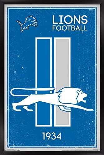 Trends International NFL Detroit Lions - Logotipo Retro 14 Poster de parede, 22.375 x 34, versão emoldurada preta