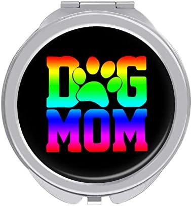 Cachorro mãe arco-íris impressão compacta espelho de bolso portátil espelho cosmético dobramento duplo face 1x/2x