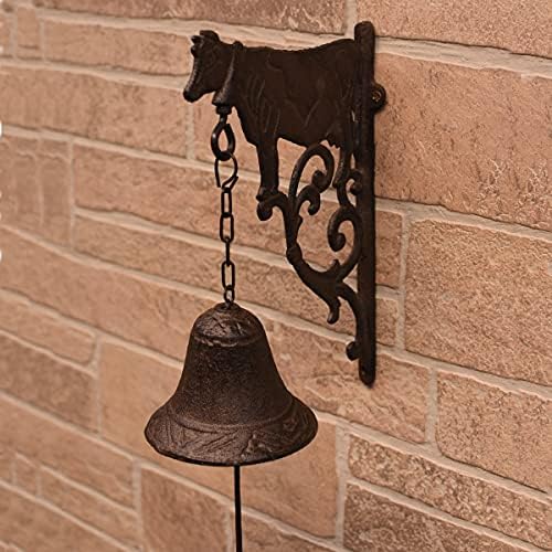 Treasure Gurus estilo vintage Ferro fundido de vaca pendurada Dinner Sorte Bell Mount Mount Rustic Outdoor Farmhouse Decor.