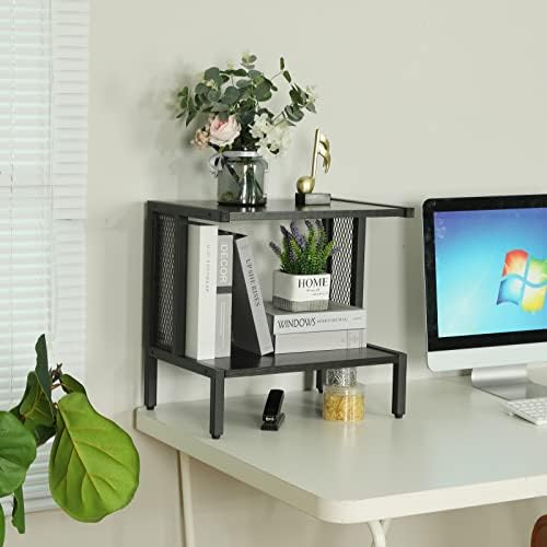 Lumamu Printer Stand com armazenamento, abaixo da mesa de mesa com armazenamento de 2 camadas para o carrinho de impressora móvel com rodas Organizador de mesa de madeira para impressoras Fax Home Office, Black