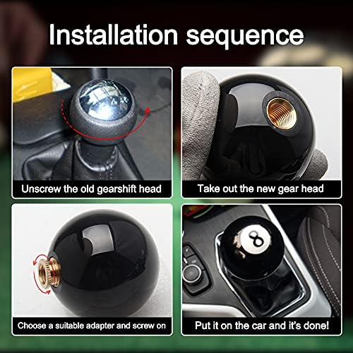 TOP10 Racing 8 Billiard Billiard Round Shift Knob acrílico Moteira de mudança de marchas com 3 adaptadores ajuste universal para carro