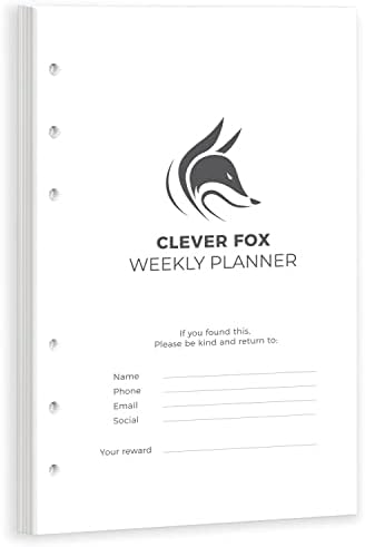 Clever Fox Weekly Planner Binder Reabills - 12 meses de recarga de página do planejador - Planejador para gerenciamento de