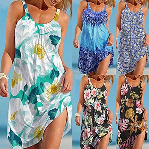 Vestidos de verão Aodong para mulheres, vestidos boêmios vintage praia praia vestido floral vestido sem mangas vestido de tanque casual