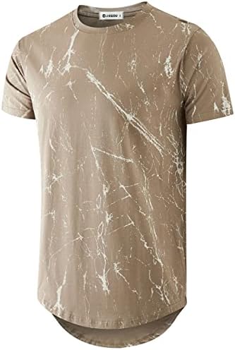 Kliegou Mens Hipster Hip Hop rasgado Round Hemline Padrão Imprimir camiseta