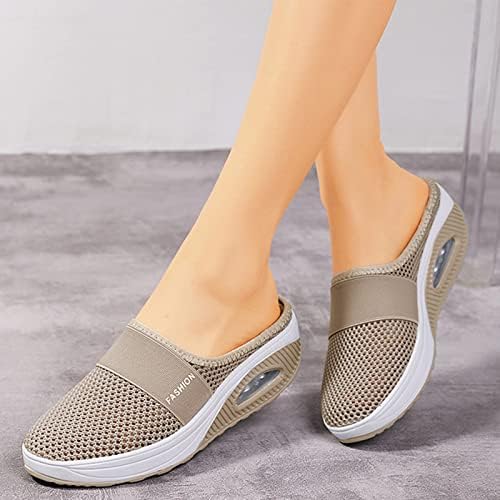 Tênis de moda feminina de Salifun escorregando em sandálias de caminhada diabética ortopédica de malha com suporte de suporte de