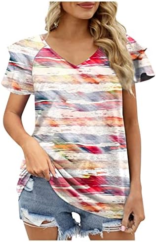 Camisetas de verão para mulheres agitadas de manga curta de manga curta videira vizinha de camisa de pescoço Tirador de túnica de túnica de túnica casual