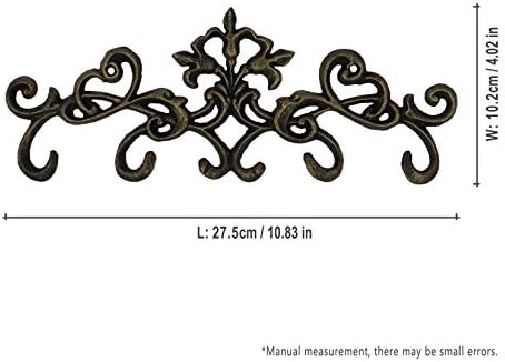 30GO Decorativo Rack de gancho de parede de ferro fundido com 6 ganchos resistentes para chaves, chapéus, sacos | Cabide de design