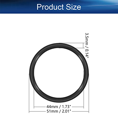 Bettomshin 10pcs Nitrile Ring Rings, 51mm OD 44mm ID 3,5 mm Largura, métrica de vedação de buna-nitrila arruela de vedação de vedação de junta para a válvula hidráulica de oleoduto da torneira preto