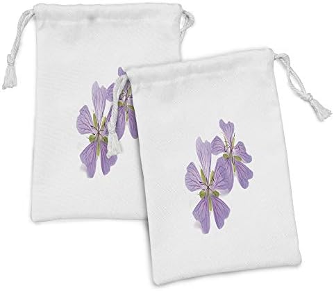 Ambesonne Gerânios Fabric bolsa Conjunto de 2, foto de flores de primavera com pétalas e brotos focados, pequenos saco