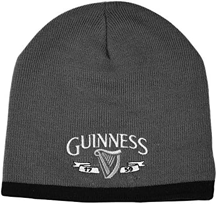 Chapéu de gorro do Guinness com logotipo de prata e acabamento preto, cor cinza