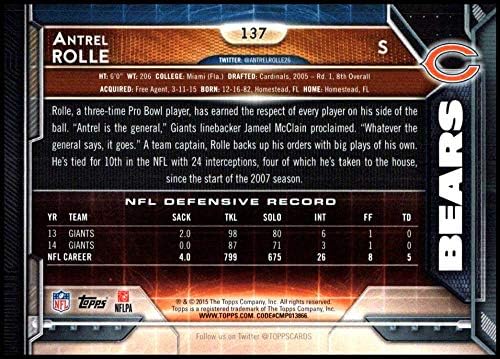 2015 Topps Football 137 Antrel Rolle Chicago Bears Cartão de negociação oficial da NFL