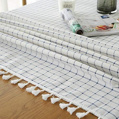 Etry azul branco tamel xadrez pentel toque de toalha de tabela de algodão tampa de mesa de linho para a cozinha para festa de jantar retângulo de mesa oblonga 55 x 86 polegadas