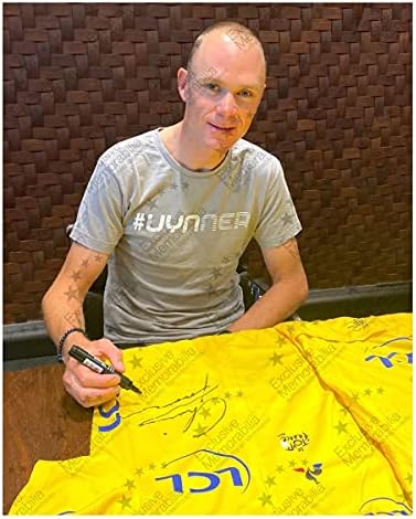 Chris Froome assinou o Tour de France 2017 Jersey Amarelo. Quadro superior | Mormas de recordações autografadas