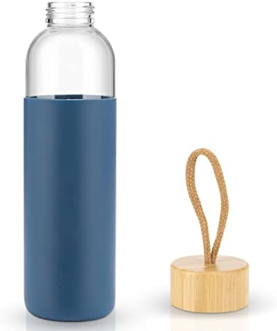 Cafezi Garrafa de água de vidro de 24 oz com tampa de bambu e manga de silicone, garrafa de suco de vidro para suco, garrafa de vidro