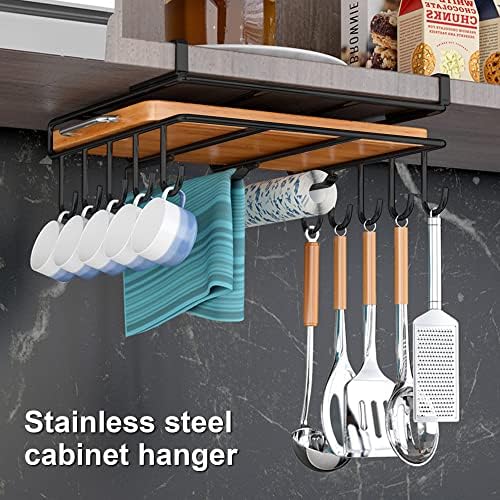 Axels de utensílios de cozinha aço inoxidável sob armário de utensílios de cozinha racks de utensílios de cozinha grátis rack de armazenamento de panelas com 10 ganchos para ferramentas/toalhas/facas/chave/copos/placa de corte