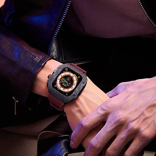 Kit de modificação de luxo Houcy para Apple Watch Ultra 49mm Case de fibra de carbono para iwatch 8 7 6 5 4 SE 45mm 44mm Fluorine Borracha