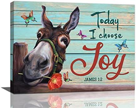 Farmhouse Donkey Wall Art Rússico Country Animal Butterfly Pictures Decoração de parede Donkey Impressões de lona