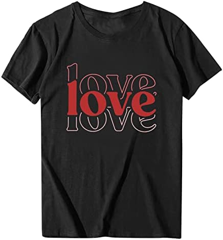 Tops feminino letra amor impressão de manga curta camiseta casual camiseta gráfica Blouse Fit Blouse Presente do Dia dos Namorados