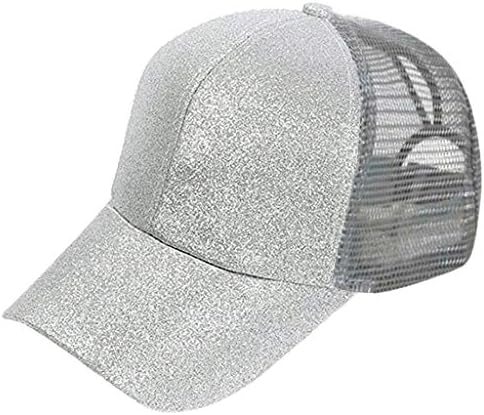 Zpervoba Mesh Back Snapback Chapéu para mulheres brilhantes de brilho visor de soldado Caps Caps de rabo de cavalo Caps