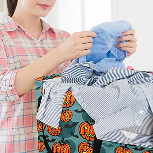 Halloween Pumpkin Bat Laundry Basket Bin Bin de armazenamento com alças para cesto, quarto de crianças, armazenamento