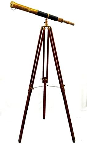 Projeto náutico Telescópio de espigross de latão antigo com escopo marinho de tripé de madeira
