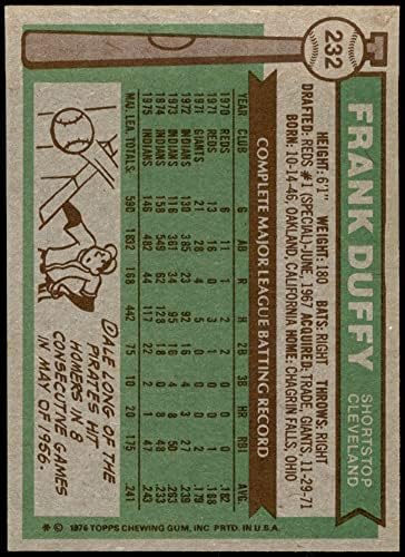 1976 Topps 232 Frank Duffy Cleveland Indians Ex/Mt+ índios