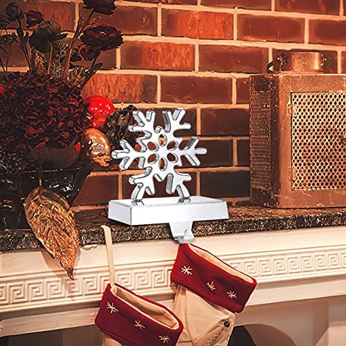Snowflake Christmas Stocking, 2pcs 3d prata metal snowflake titores de meias, ganchos de meias de Natal glitter para lareira tv stand