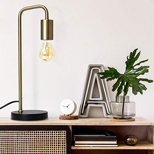 Lâmpada de mesa industrial O'Bright, lâmpada de metal , soquete E26 de cerâmica certificado UL, design minimalista para decoração em casa, lâmpada de mesa para quarto/escritório/dormitório, ETL listado, preto dourado
