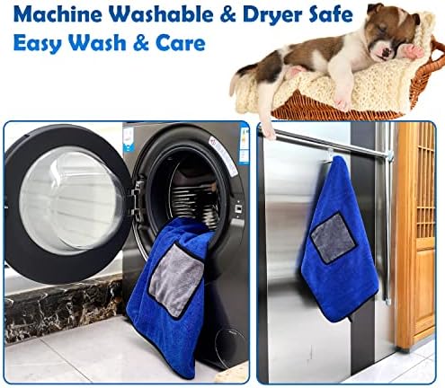MOKOFUWA Microfiber Toalhas de cachorro de secagem rápida, toalha de estimação grande super absorvente com bolsos de mão, lavável máquina, 27,6 polegadas x39.4inch, azul