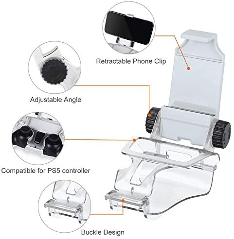 Controlador de suporte para telefone GameHome Compatível com PS5, montagem de clipe de telefone com suporte ajustável