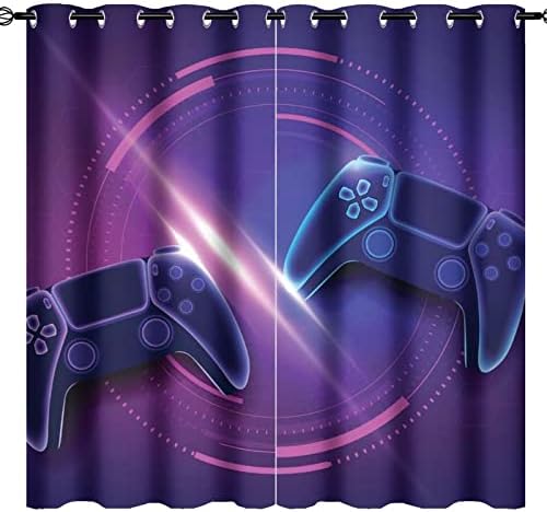 Cortinas de Blackout de Gamer Sttye para meninos Console de jogos de jogo Néon Controlador de jogo Grommet Proteção de privacidade