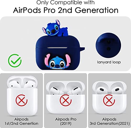 Caixa de desenho animado de costura para Apple AirPods Pro 2, 8 em 1 Acessórios Definir cobertura protetora, caixa de silicone