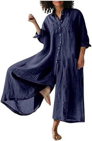 Qtthzzz linho de algodão feminino macacão casual sem mangas/manga curta Kimono yoga macacão de macacão de perna larga