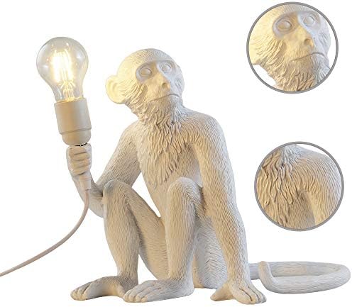Lâmpada de macaco, lâmpada de mesa de macaco branca Luz de animal funky Light of Life Art Sitting Skeleton Love Gothic