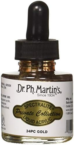 Dr. Ph. Martin's Spectralite Collection Private Acrílico líquido Bottle Arcylic Paint, 1,0 oz, ouro