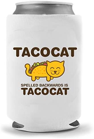 Tacocat soletrado para trás | NOVIDADE DE NOVA ESTRUNDO CALER COOLIE CRIONIE HUGGIE | Titular de bebidas de cerveja - Presentes de cerveja em casa - Neoprene de qualidade sem desbotamento lata mais refrigerador