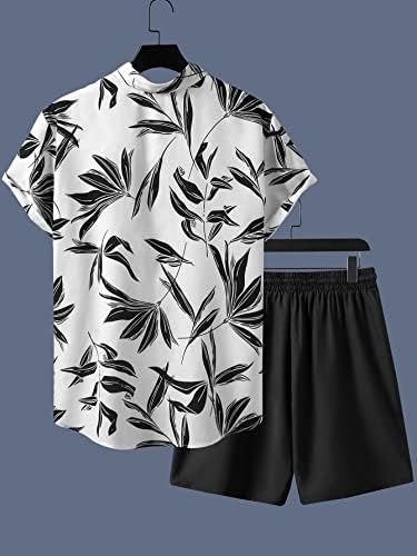 Roupas de duas peças de fioxa para homens camisa de estampa de folhas e shorts de cintura sem tee