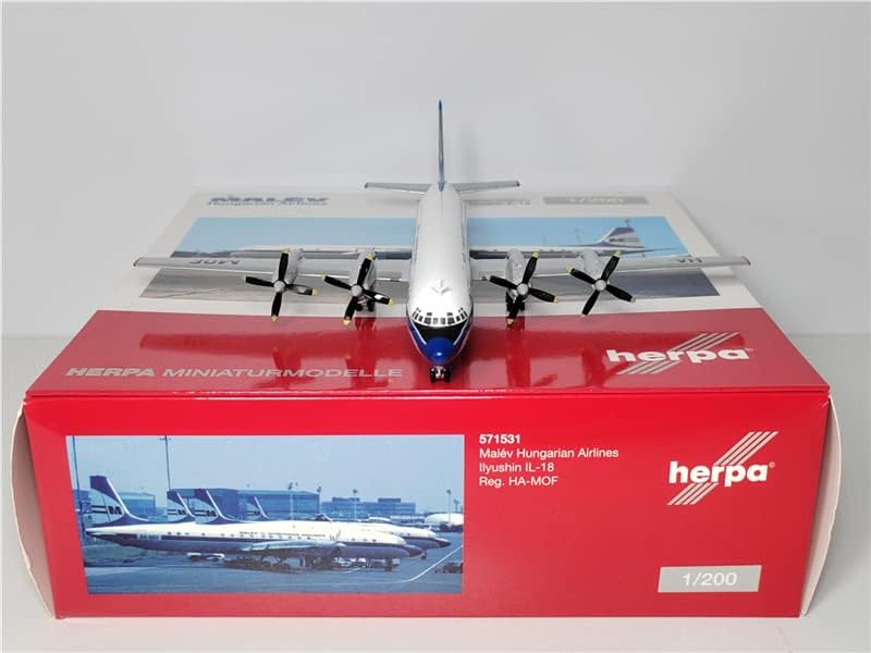 Para Herpa Malev Hungarian Airlines Ilyushin IL-18 Ha-Mof 1/200 Aeronave Diecast Modelo pré-construído