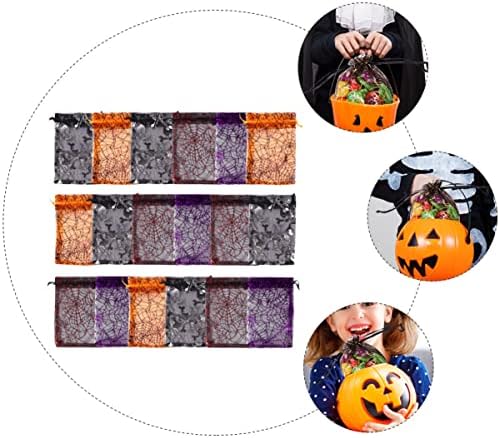 Sacos de guloseimas claras de cabilock 100pcs Halloween Organza Halloween Sacos de Sacos de Sacos de Sacos de Tratamento de