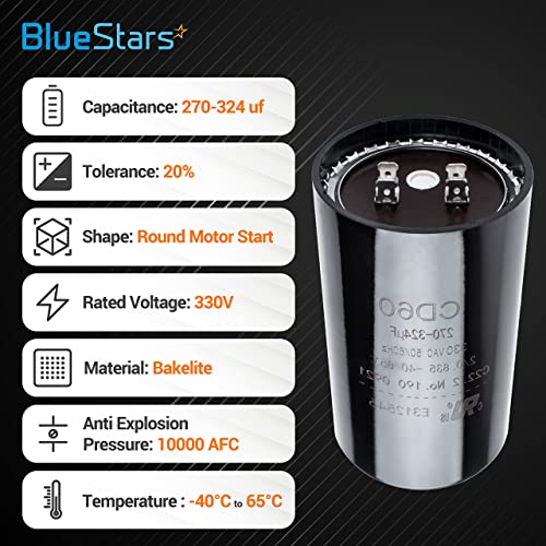 Bluestars 2 pacotes 270-324 UF/MFD 330 Vac Volts Round Start Capacitor 50/60 Hz CA Electric -lote -1