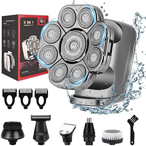 Barbeadores elétricos augot para homens carecas, 6 em 1 barbeador elétrico à prova d'água com tela LED, kit de limpeza masculina