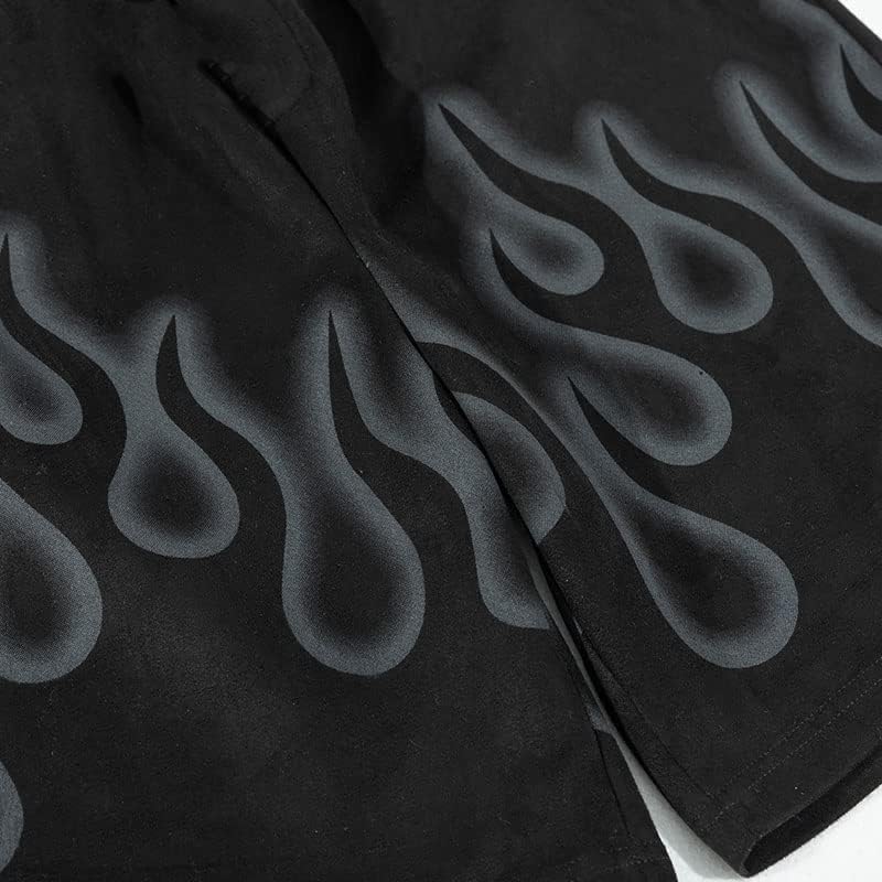 FiveToseven Men Shorts Streetwear Y2K Hip Hop Fire Flame Print