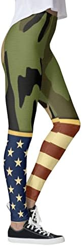Leggings de cintura alta para mulheres EUA 4 de julho Sem vertigação de barriga atlética Controle de bandeira dos EUA Ginástica Leggings perfeitas
