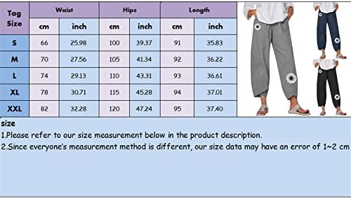 Calças Wocachi Capri para mulheres casuais, calças de linho feminino calças de cintura alta largura de pernas largas com