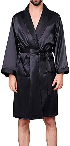 Robe de cetim de cetim masculino, de seda macia, de manga comprida de seda de seda quimono banheira de roupas de dormir, roupão ou