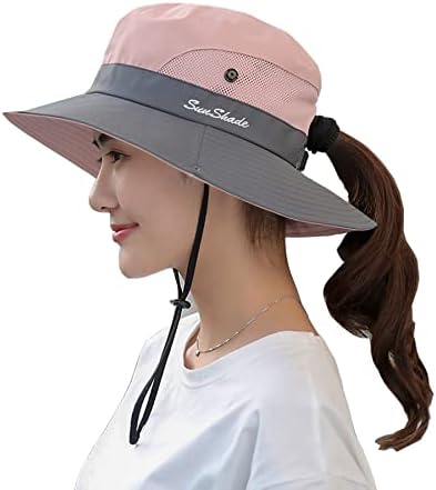 Pffy Ponytail Sun Hat for Mulher Men, 3 ”de largura UPF 50+ Pesca de balde e chapéus de praia