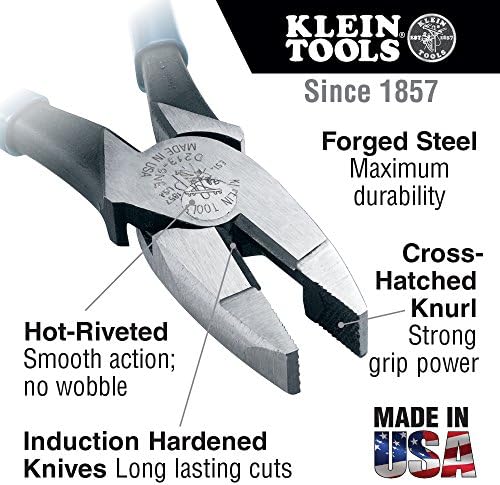 Klein Tools D201-8 Alicate com facas endurecidas de indução, mandíbulas serrilhadas e alças temperadas, 8 polegadas