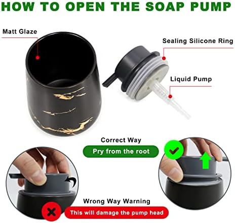 Kobsainf Black Soap dispense Dispense-Cerâmico Hand Hand Soap Dispenser para desinfetante de mão de líquido recarregável de 12 oz adequado para óleos essenciais, sabonetes de loção no banheiro